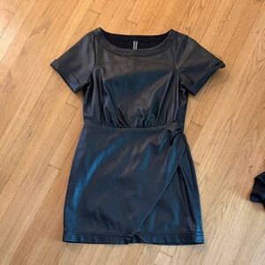Anthropologie Black Faux Leather Mini Dress